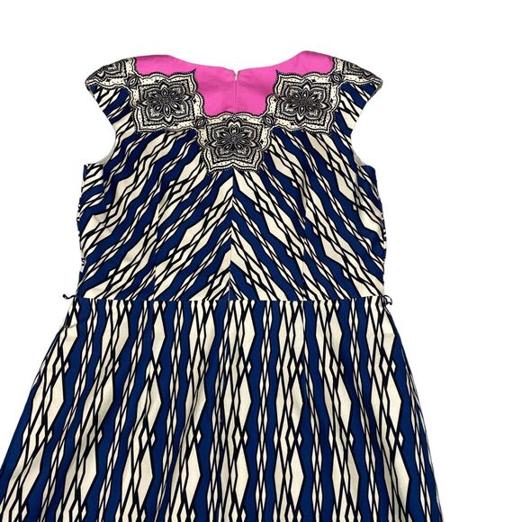 David Meister Sheath Dress Women's Size 12 Multi Geometric Cap Sleeve Back Zip - Picture 15 of 16